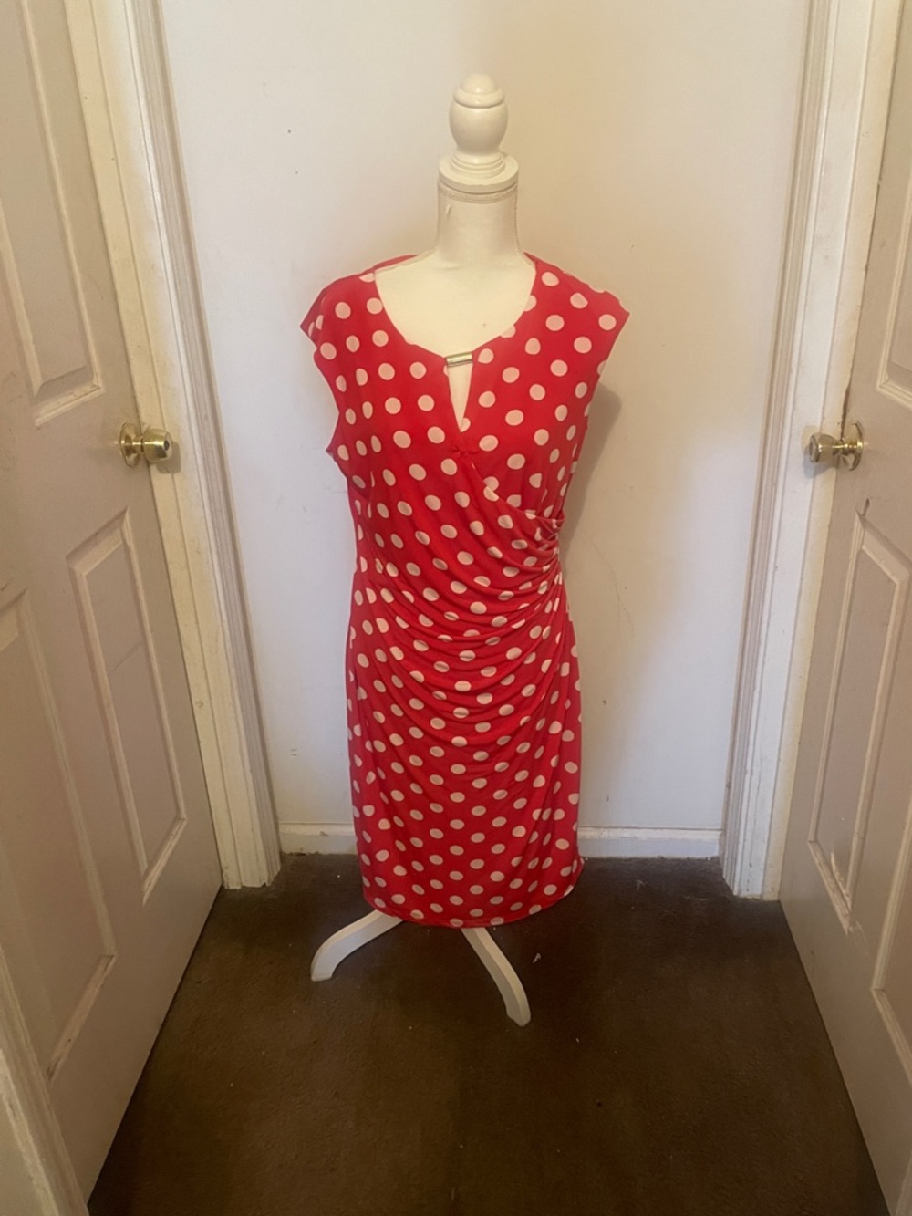 Ronni Nicole Red and White Polka Dot Midi Dress
